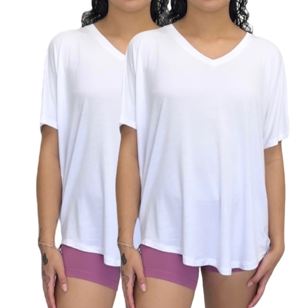 2 Womens Casual Short Sleeve V Neck Loose Fit Tops (Set of 2)